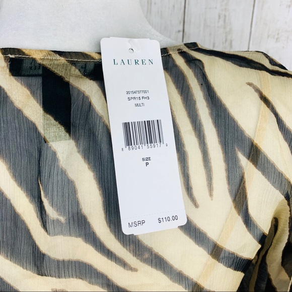 🔥LAUREN RALPH LAUREN🔥ANIMAL PRINT SHEER BLOUSE W/BUILT IN CAMI PETITE XS NWT - Picture 4 of 4